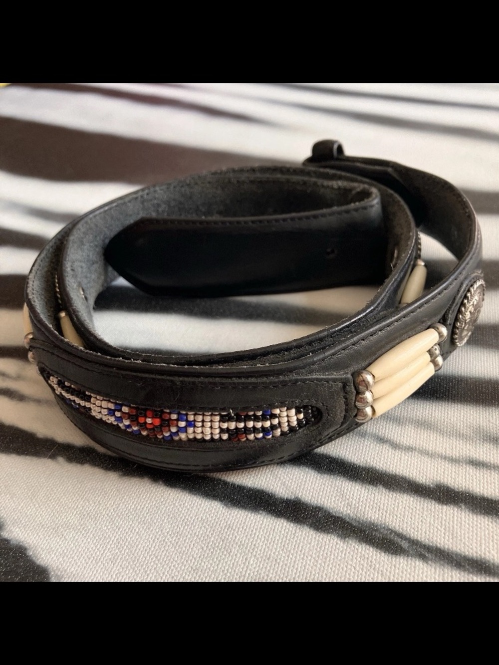 VTG Justin Belt Size 38 Southwestern Black Native American Silver Conchos
